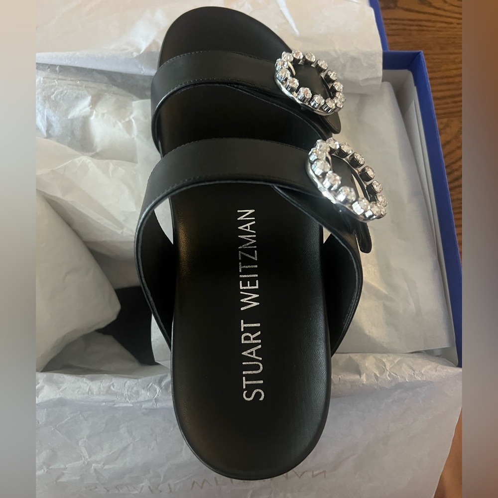 Stuart Weitzman Black Crystal Embellished Sandals